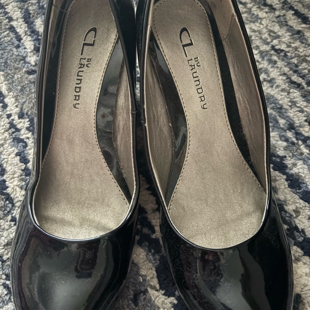 CL by Laundry Shiny Black Wedges